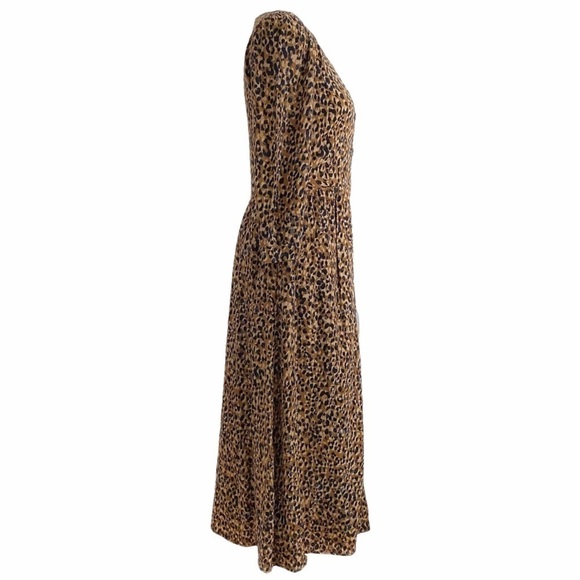 ZARA TRF LEOPARD BUTTON FRONT 3/4 SLEEVE V-NECK MAXI DRESS - XS - Picture 2 of 9